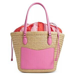 On 34th Isabellaa Women's Straw Medium Drawstring Tote Pink Stripe (MSRP $130)
